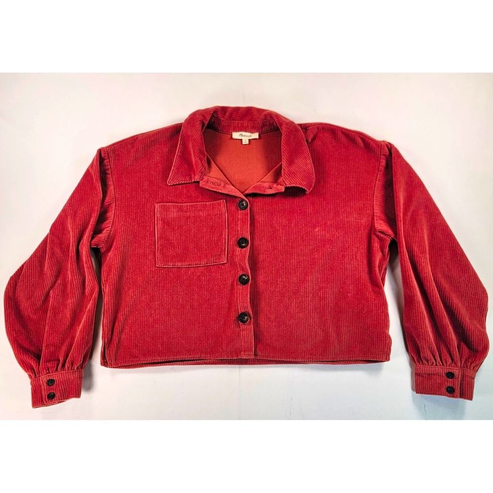 Madewell Corduroy Shirt Womens M Rust Cropped Collared Button Up Shacket
